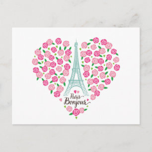Parijs Bonjour   Floral Heart Briefkaart