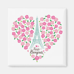 Parijs Bonjour Floral Heart Magneet