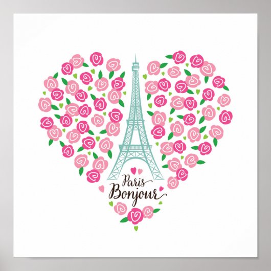 Parijs Bonjour | Floral Heart Poster (Voorkant)
