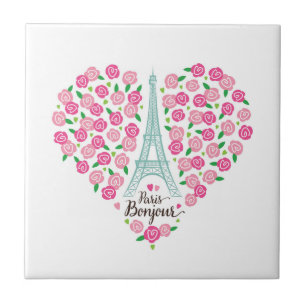 Parijs Bonjour   Floral Heart Tegeltje