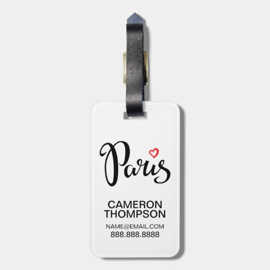 Parijs borstel met hart bagagelabel (Achterkant verticaal)