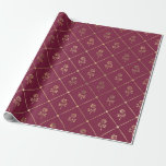 Parijs-Bourgogne en Paars Roos Cadeaupapier<br><div class="desc">De vintage van Parijs heeft rood met gouden rozen gemodelleerd.</div>
