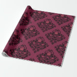 Parijs Bourgogne en Paarse Damask Cadeaupapier<br><div class="desc">wijn van Parijs met vuurrode wijn en paars damaspakpapier.</div>