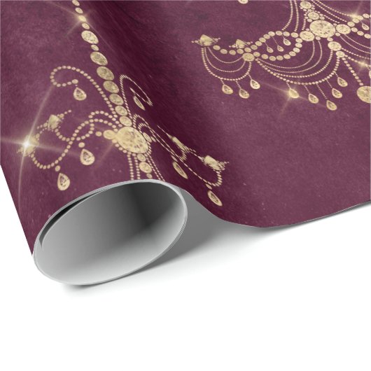  Parijs Bourgondië en gouden kroonluchter patroon Cadeaupapier (Rol Hoek)