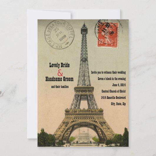  Parijs Briefkaart Eiffel Tower Wedding Invite (Voorkant)