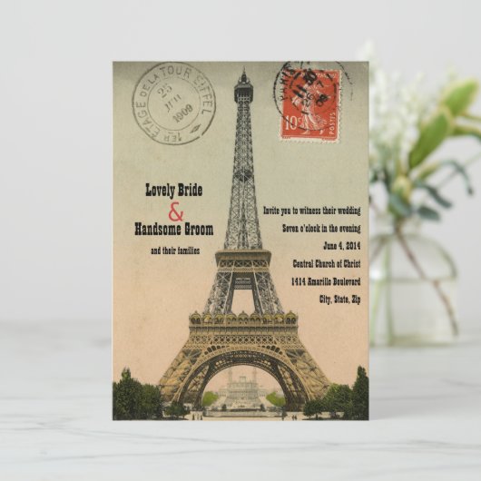 Parijs Briefkaart Eiffel Tower Wedding Invite (Staand voorkant)