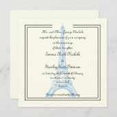 Parijs bruiloft blauw Eiffeltoren ivoor uitnodigin Kaart (Voorkant / Achterkant)