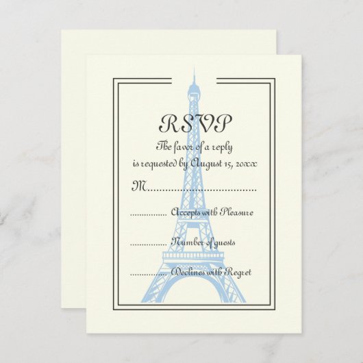 Parijs bruiloft blauwe Eiffeltoren op ivoor RSVP-k RSVP Kaartje (Voorkant / Achterkant)
