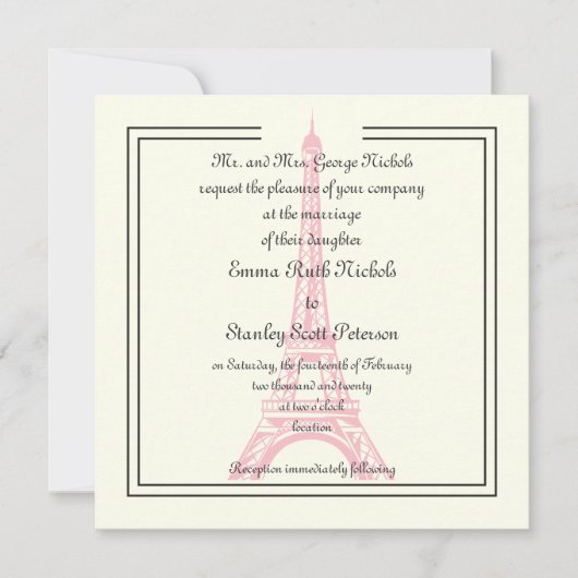 Parijs bruiloft roze Eiffeltoren klassiek ivoor Kaart (Voorkant)