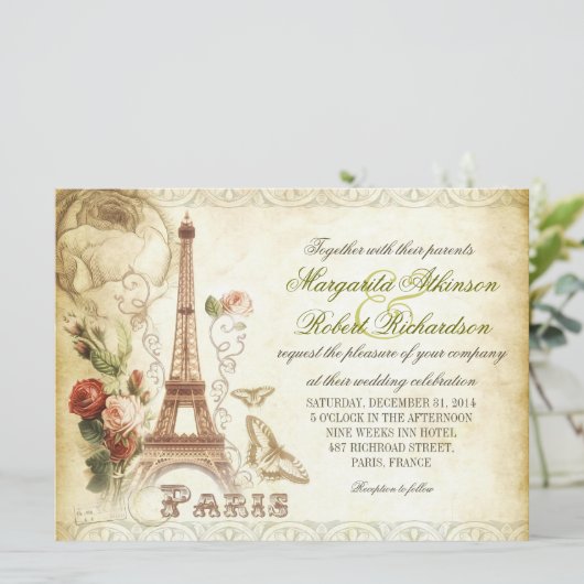 PARIJS bruiloft uitnodigingen (Staand voorkant)
