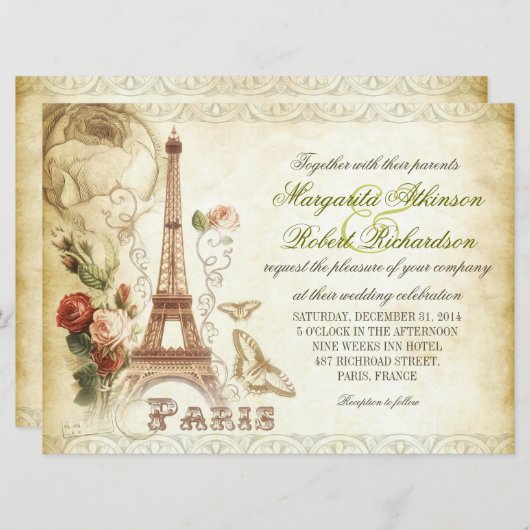 PARIJS bruiloft uitnodigingen (Voorkant / Achterkant)