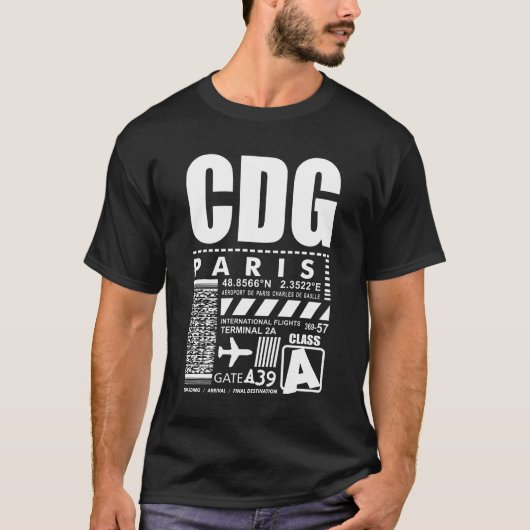 Parijs Charles de Gaulle Airport CDG T-shirt (Voorkant)