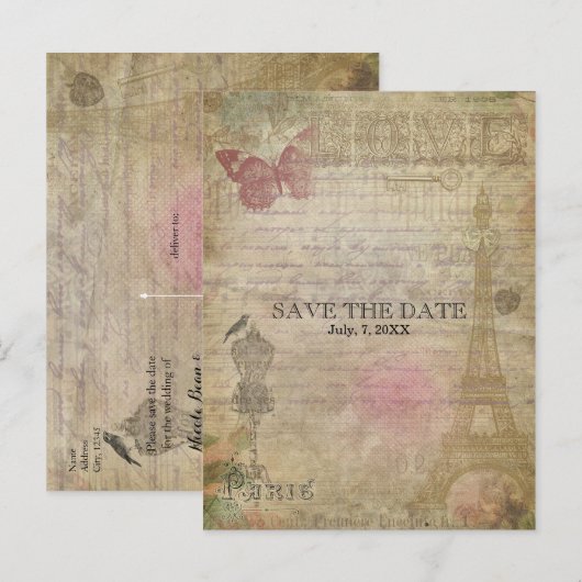  Parijs Chic Wedding BEWAREN DE DATUM Kaart (Voorkant / Achterkant)