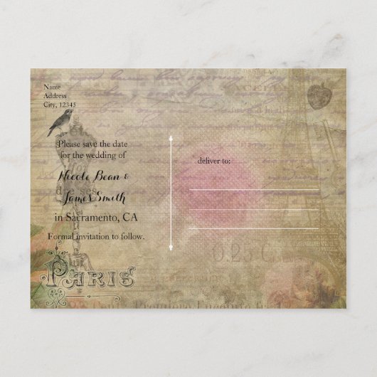 Parijs Chic Wedding BEWAREN DE DATUM Kaart (Achterkant)