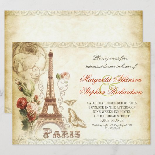  parijs chique repetitie dineruitnodigingen kaart (Voorkant / Achterkant)