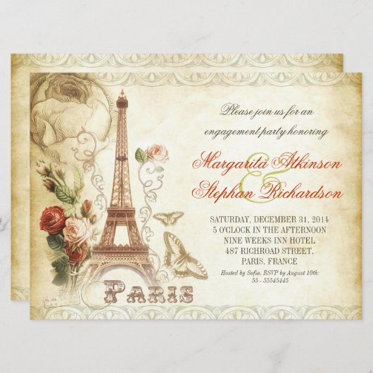  parijs chique verlovingsfeest uitnodigingen (Voorkant / Achterkant)