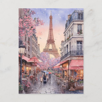 Parijs City Straatscène met Eiffeltoren Art Briefkaart