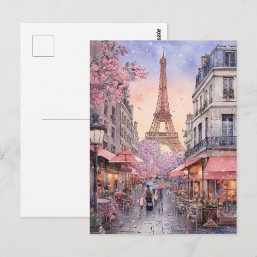 Parijs City Straatscène met Eiffeltoren Art Briefkaart (Voorkant / Achterkant)