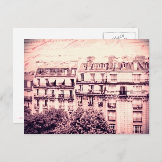 Parijs-daken in roze briefkaart (Voorkant / Achterkant)