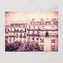 Parijs-daken in roze briefkaart