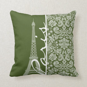 Parijs; Dark Moss Green Damask Kussen