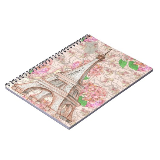Parijs dromen in roze bloemen notitieboek (Linkerzijde)