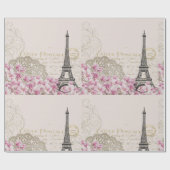 Parijs Eifel Tower Square  Roze Rozen Kunst Cadeaupapier (Vlak)