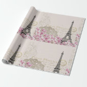 Parijs Eifel Tower Square  Roze Rozen Kunst Cadeaupapier (Uitgerold)