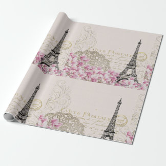 Parijs Eifel Tower Square  Roze Rozen Kunst Cadeaupapier