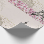 Parijs Eifel Tower Square  Roze Rozen Kunst Cadeaupapier (Hoek)