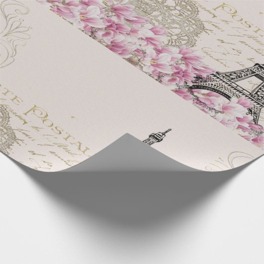 Parijs Eifel Tower Square  Roze Rozen Kunst Cadeaupapier (Hoek)
