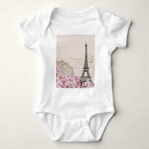 Parijs Eifel Tower Square Roze Rozen Kunst Romper