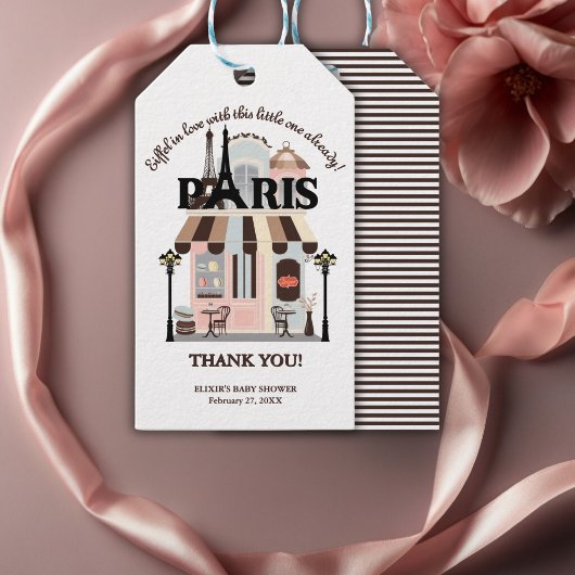 Parijs Eiffel in Love French Cafe Baby shower Cadeaulabel