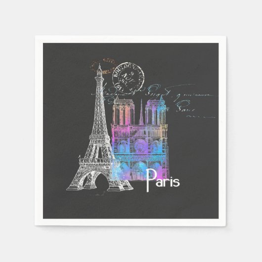 Parijs Eiffel Notre Dame Regenboog Frans servet (Voorkant)