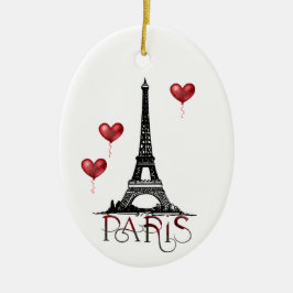 Parijs, Eiffel Tower en Red Balloons Kerstmis Keramisch Ornament