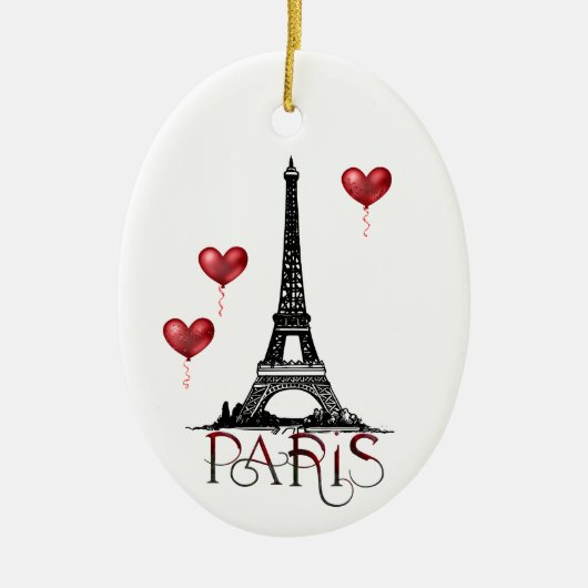 Parijs, Eiffel Tower en Red Balloons Kerstmis Keramisch Ornament (Voorkant)