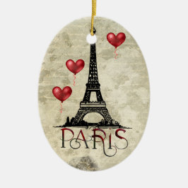 Parijs, Eiffel Tower en Red Balloons Kerstmis Keramisch Ornament