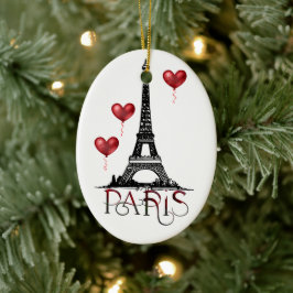 Parijs, Eiffel Tower en Red Balloons Kerstmis Keramisch Ornament