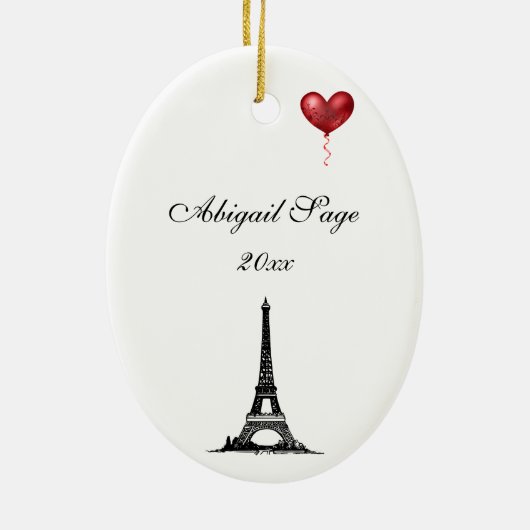 Parijs, Eiffel Tower en Red Balloons Kerstmis Keramisch Ornament (Achterkant)