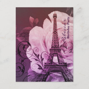 parijs eiffel tower floral - verjaardag kaart
