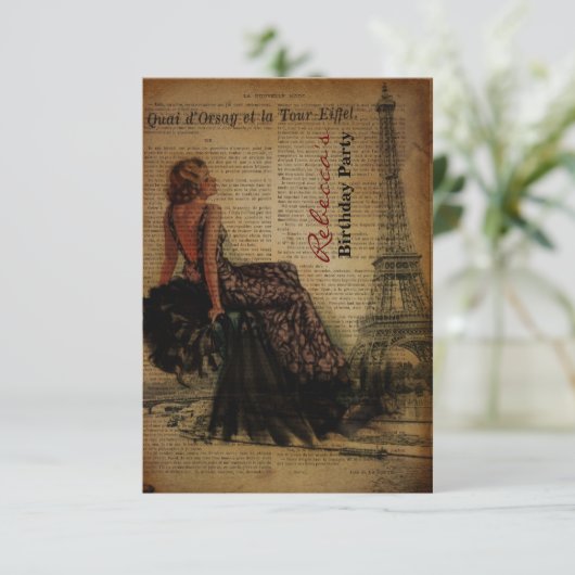 parijs eiffel tower girly parisian - verjaardag kaart (Staand voorkant)