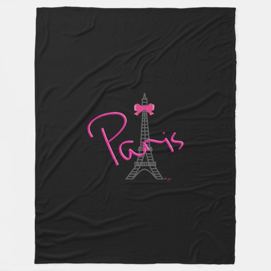 Parijs, Eiffel Tower met roze Bow zwart Fleece Deken (Voorkant)