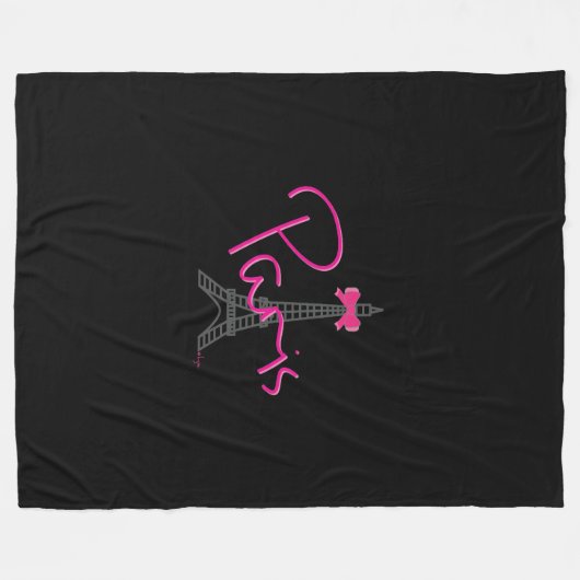 Parijs, Eiffel Tower met roze Bow zwart Fleece Deken (Voorkant (Horizontaal))