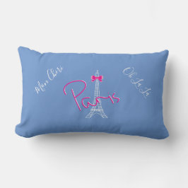 Parijs, Eiffel Tower Pink Bow, Frans modern blauw Kussen
