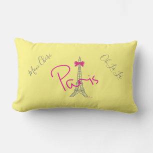 Parijs, Eiffel Tower Pink Bow Frans Modern Geel Kussen
