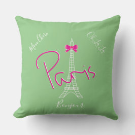 Parijs, Eiffel Tower Pink Bow, Frans Modern Groen Kussen