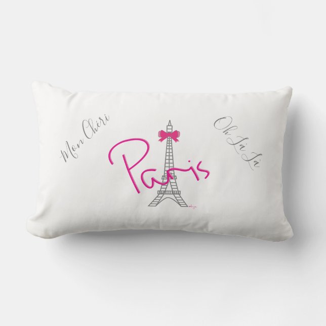 Parijs, Eiffel Tower Pink Bow Frans Modern White Kussen (Voorkant)