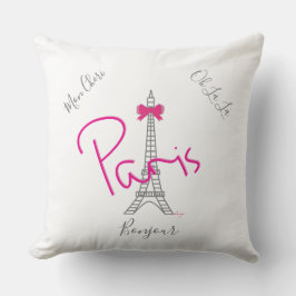 Parijs, Eiffel Tower Pink Bow Frans Modern White Kussen