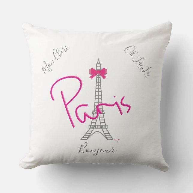 Parijs, Eiffel Tower Pink Bow Frans Modern White Kussen (Voorkant)