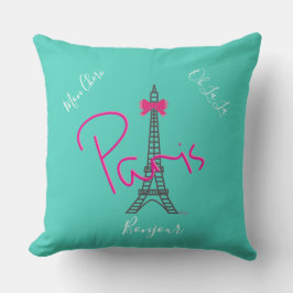 Parijs, Eiffel Tower Pink Bow Modern Turquoise Kussen